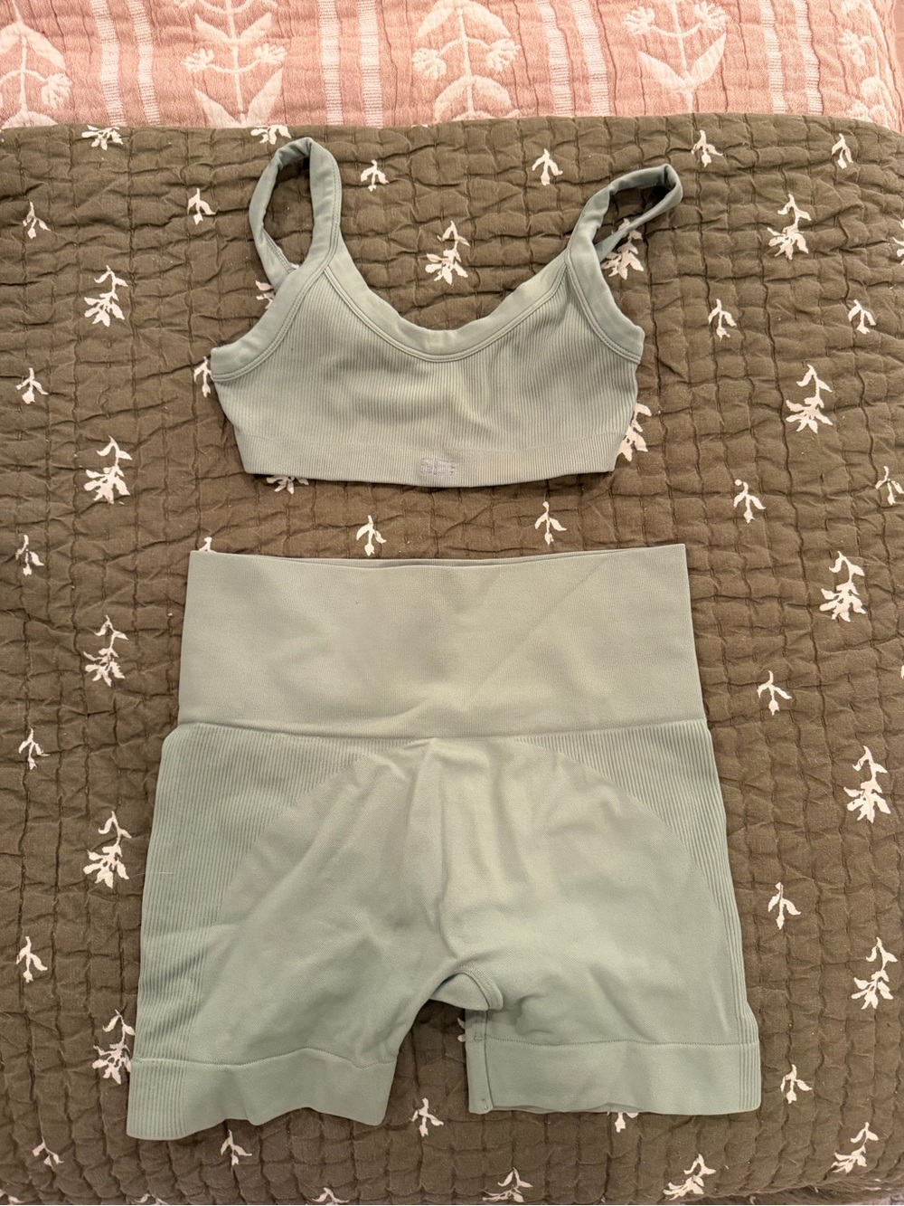 SET Active Sage Green Ribbed Bralette & High-Waist Shorts